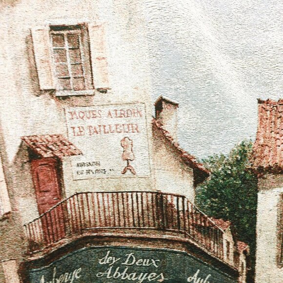 Auberge Dey Deux French Scenic Tapestry Wall Hanging F. De Villeneuve 73" X 40" - Picture 4 of 7